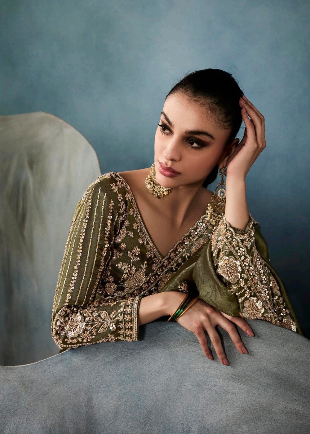 Radiant Green tissue saree with intricate handwork & cutwork embroidery. Includes matching blouse piece. Perfect for wedding & festivals. Shop Now.