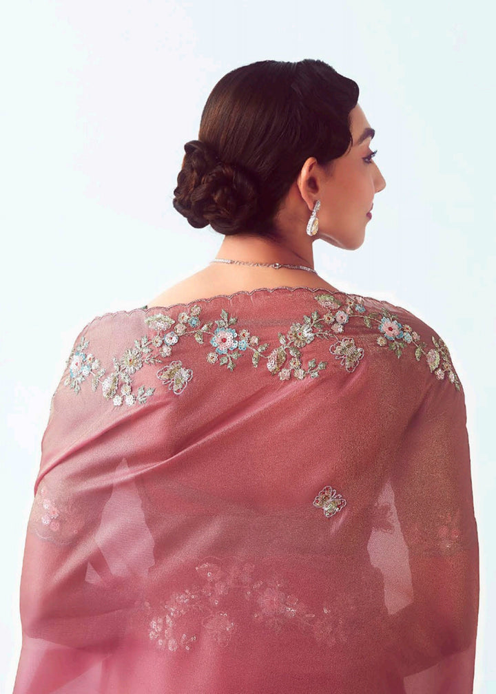 Buy Coral & Pink Fancy Fabric Embroidered Designer Saree Online in USA, UK, Canada, France, Germany, Italy, Denmark, UAE, Singapore & Worldwide at Empress.