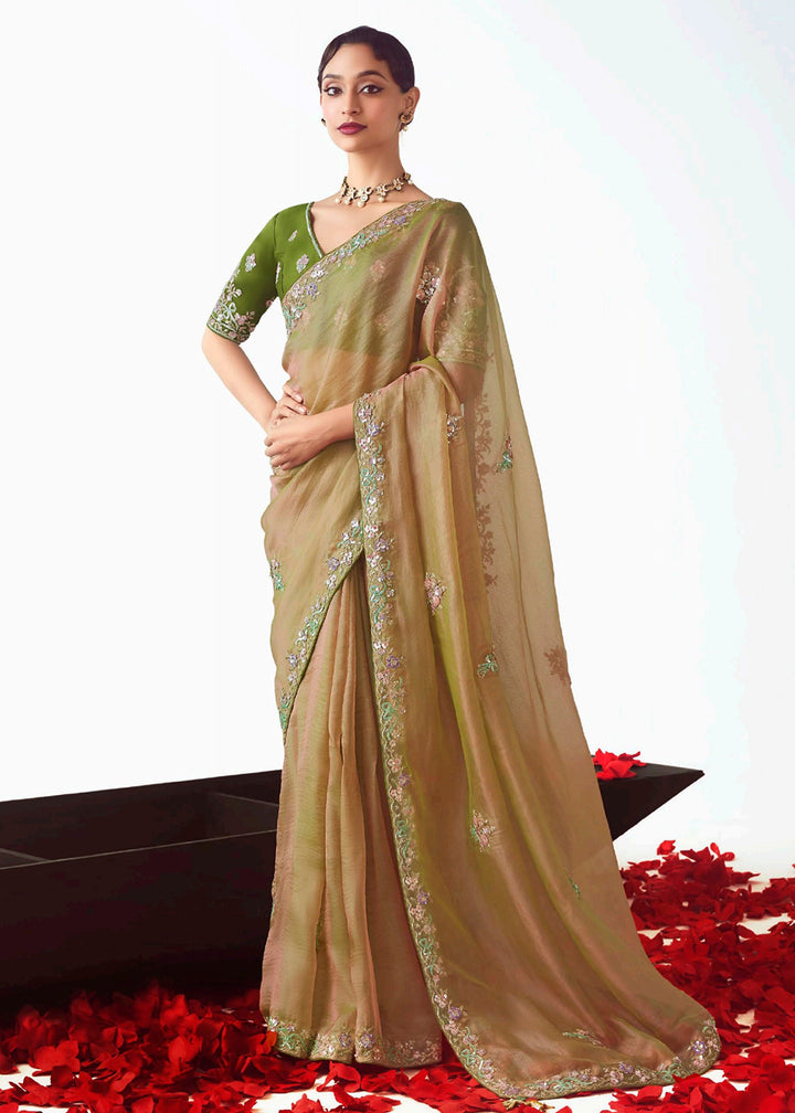 Buy Yellow & Green Fancy Fabric Embroidered Designer Saree Online in USA, UK, Canada, France, Germany, Italy, Denmark, UAE, Singapore & Worldwide at Empress.