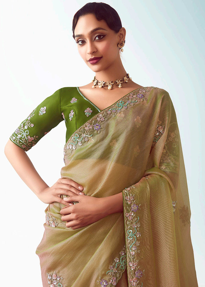 Buy Yellow & Green Fancy Fabric Embroidered Designer Saree Online in USA, UK, Canada, France, Germany, Italy, Denmark, UAE, Singapore & Worldwide at Empress.