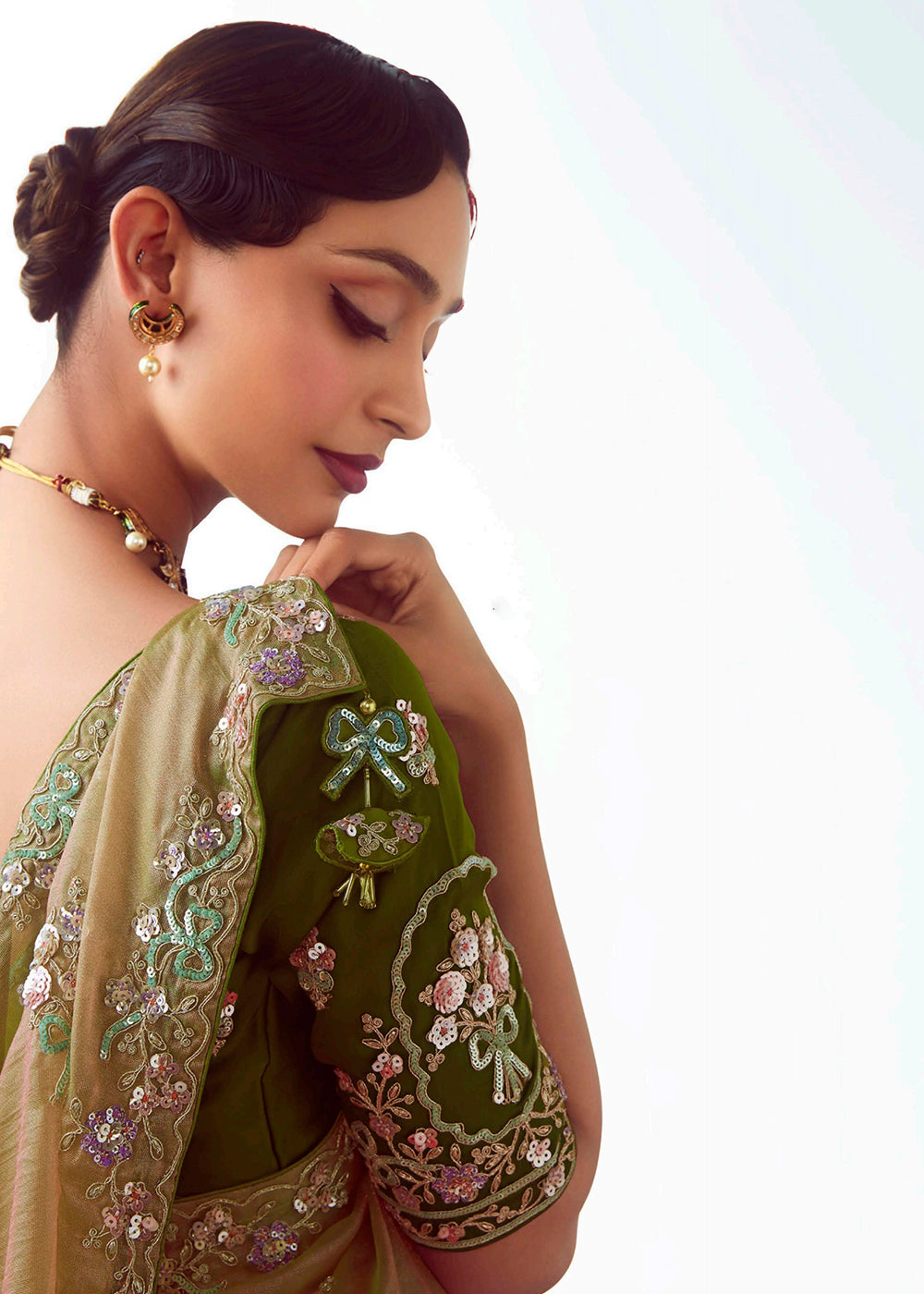 Buy Yellow & Green Fancy Fabric Embroidered Designer Saree Online in USA, UK, Canada, France, Germany, Italy, Denmark, UAE, Singapore & Worldwide at Empress.