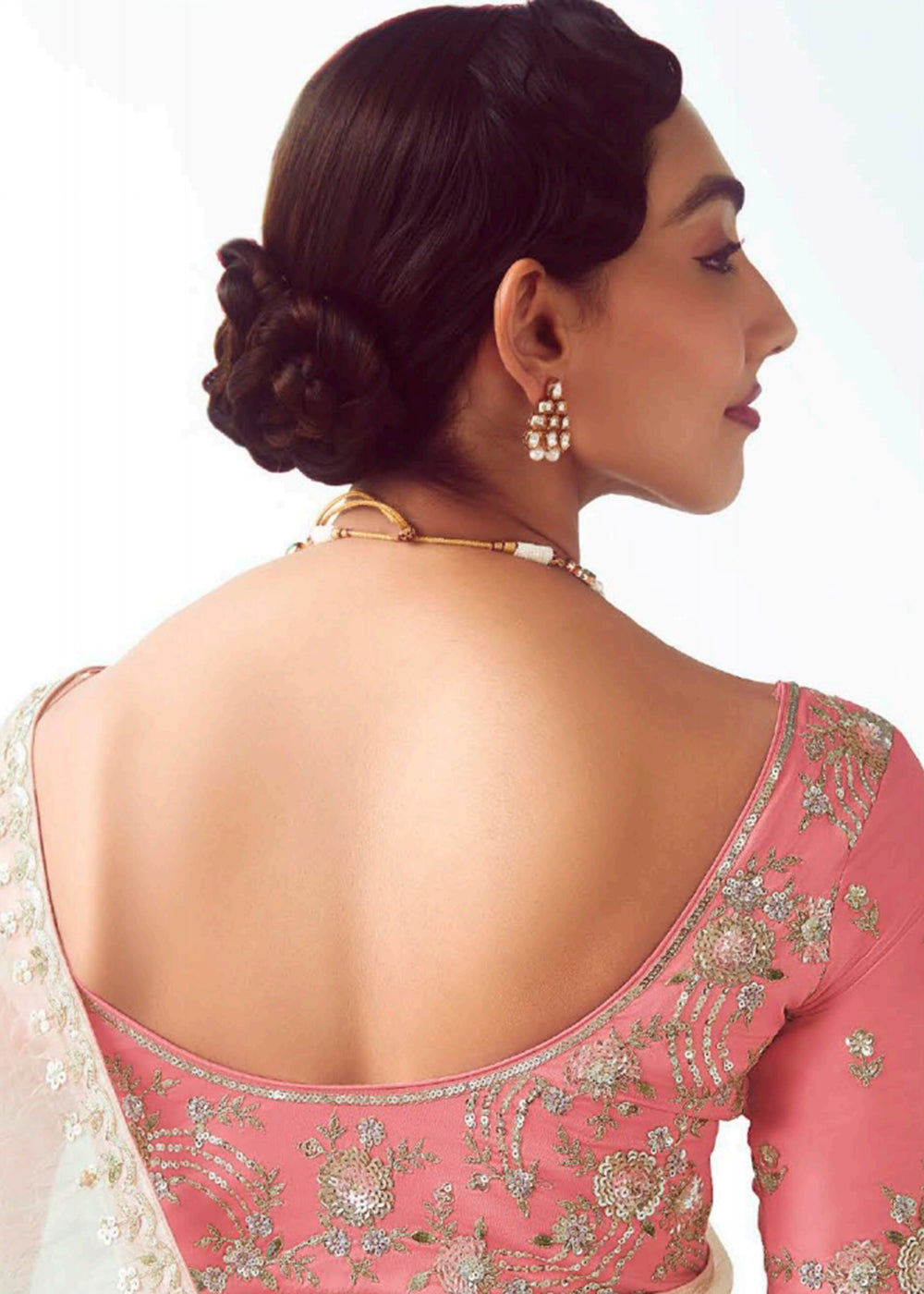 Buy Off White & Pink Fancy Fabric Embroidered Designer Saree Online in USA, UK, Canada, France, Germany, Italy, Denmark, UAE, Singapore & Worldwide at Empress