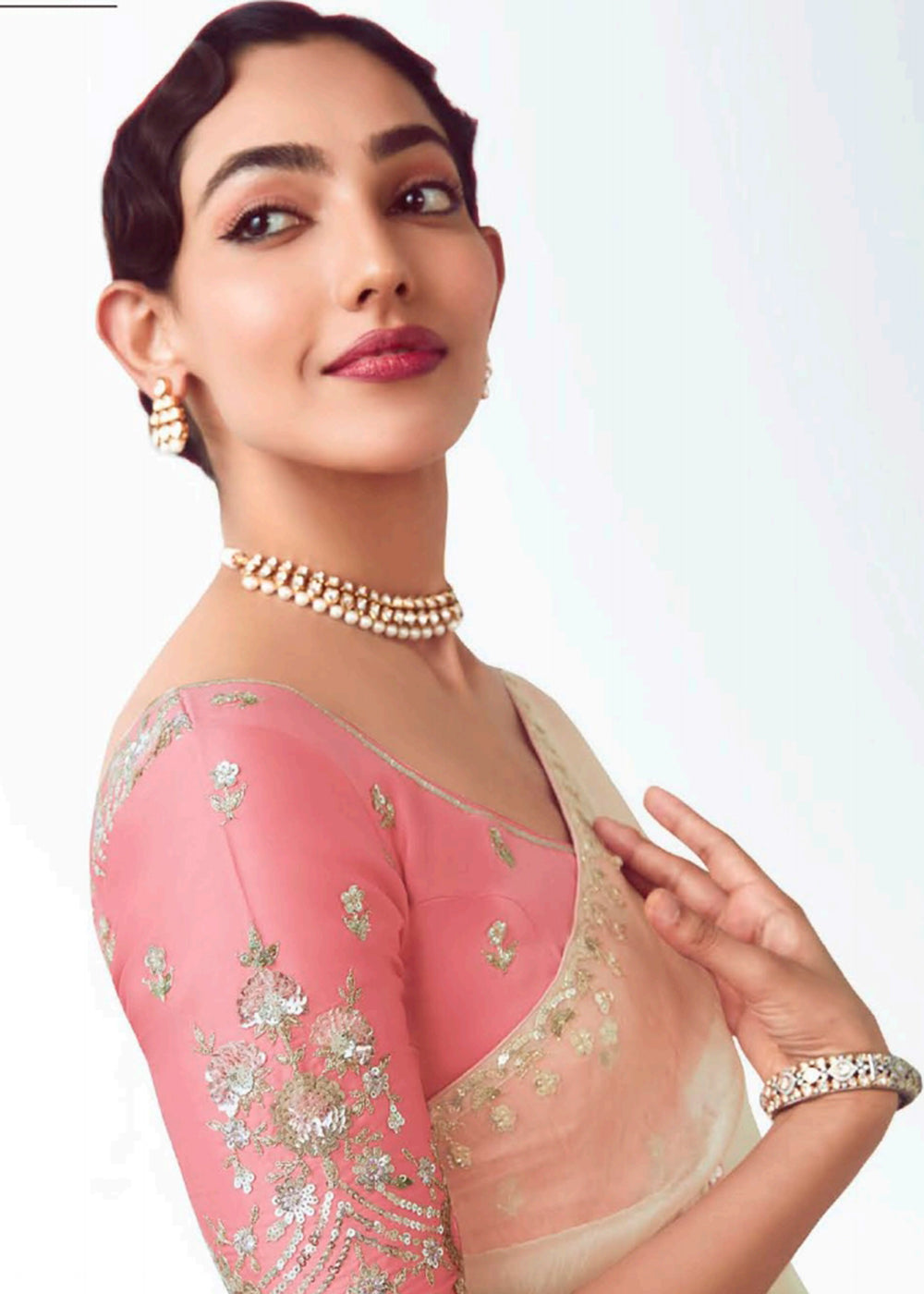 Buy Off White & Pink Fancy Fabric Embroidered Designer Saree Online in USA, UK, Canada, France, Germany, Italy, Denmark, UAE, Singapore & Worldwide at Empress