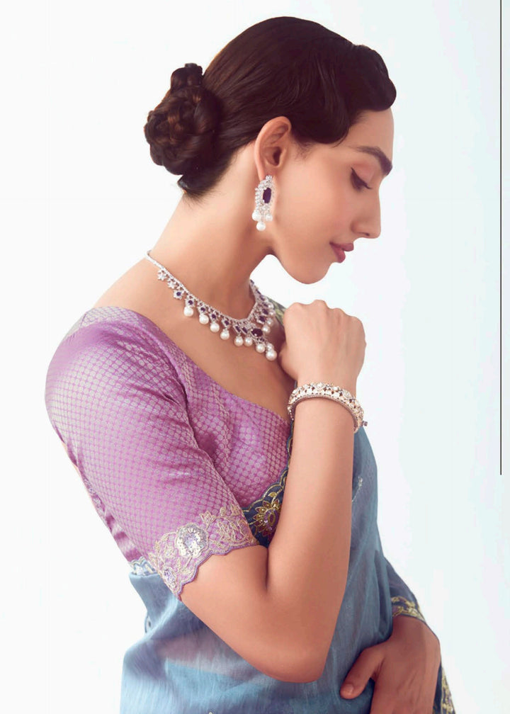 Buy Blue & Purple Fancy Fabric Embroidered Designer Saree Online in USA, UK, Canada, France, Germany, Italy, Denmark, UAE, Singapore & Worldwide at Empress