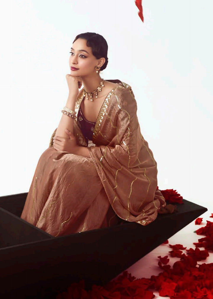 Buy Brown Fancy Fabric Embroidered Designer Saree Online in USA, UK, Canada, France, Germany, Italy, Denmark, UAE, Singapore, Australia & Worldwide at Empress.