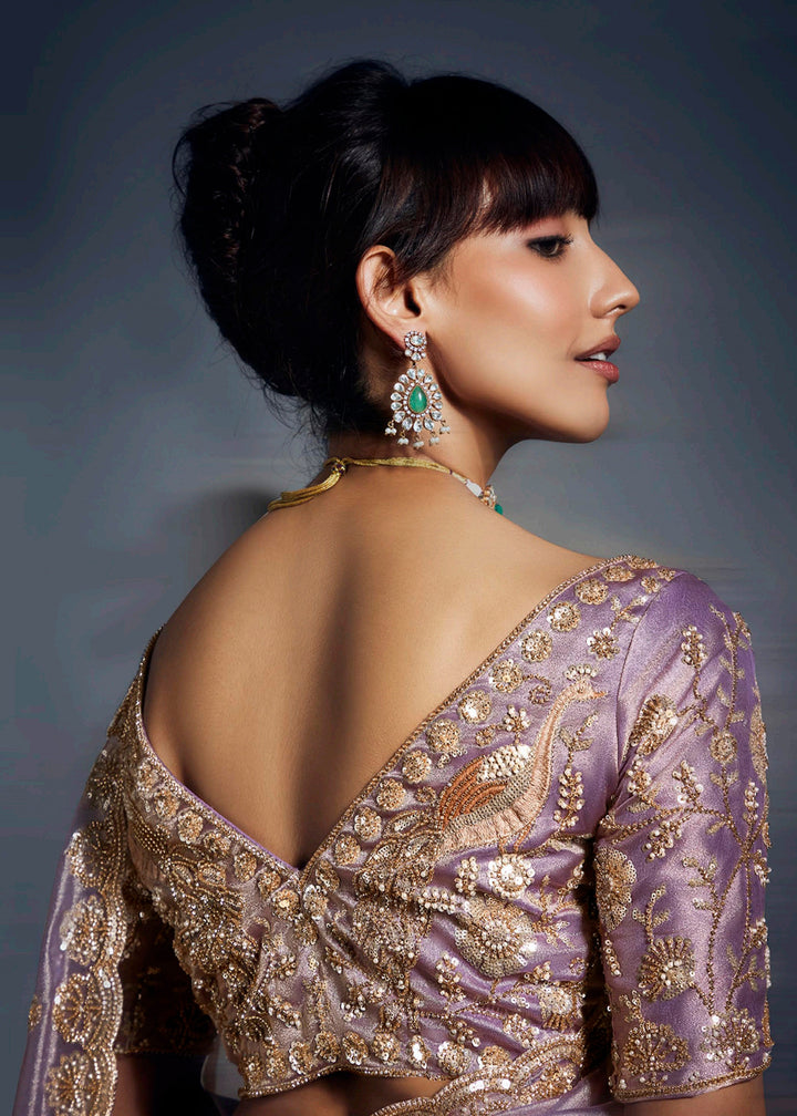 Buy Mauve Organza Khatli Work Designer Party Saree Online in USA, UK, Canada, France, Germany, Italy, Denmark, Singapore, Belgium, UAE & Worldwide at Empress.