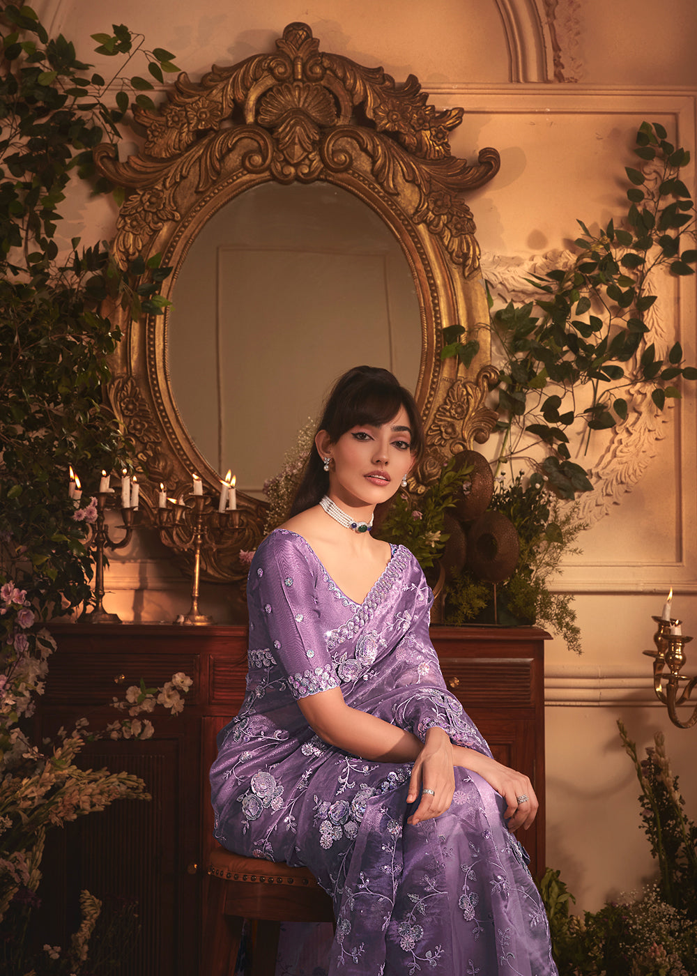 Buy Purple Tissue Organza Silk Embroidered Designer Saree Online in US, UK, Canada, France, Germany, Italy, Denmark, Singapore, Belgium & Worldwide at Empress.