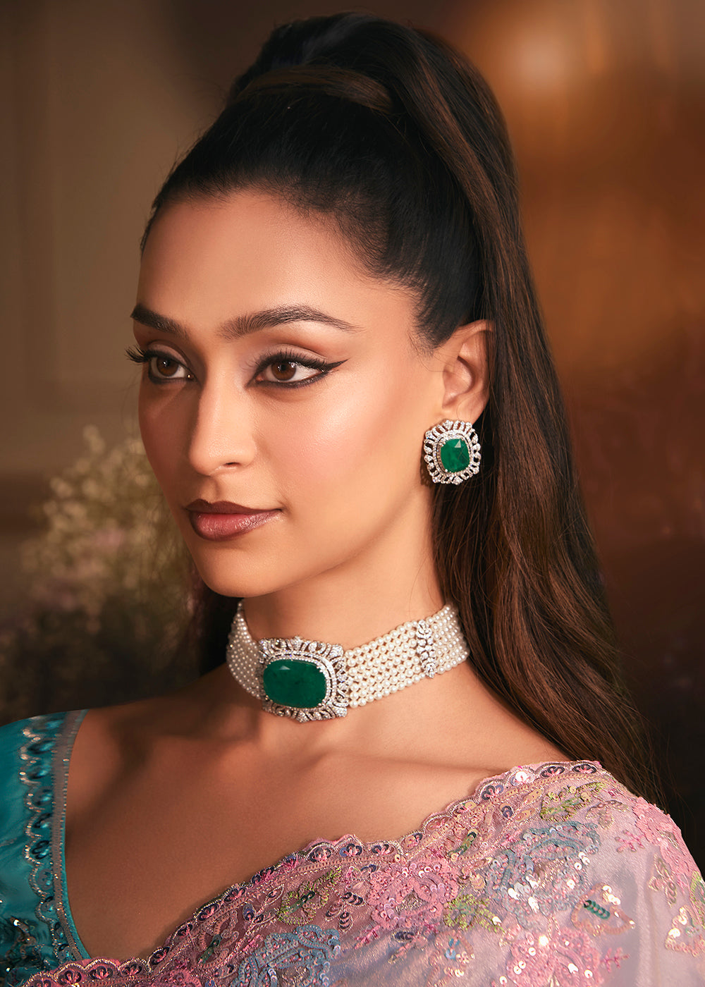 Buy Pink Tissue Organza Silk Embroidered Designer Saree Online in US, UK, Canada, France, Germany, Italy, Denmark, Singapore, Belgium & Worldwide at Empress.