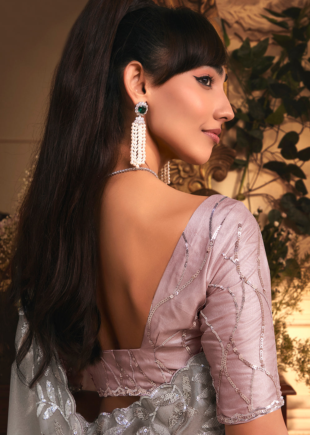 Buy Grey Tissue Organza Silk Embroidered Designer Saree Online in US, UK, Canada, France, Germany, Italy, Denmark, Singapore, Belgium & Worldwide at Empress.