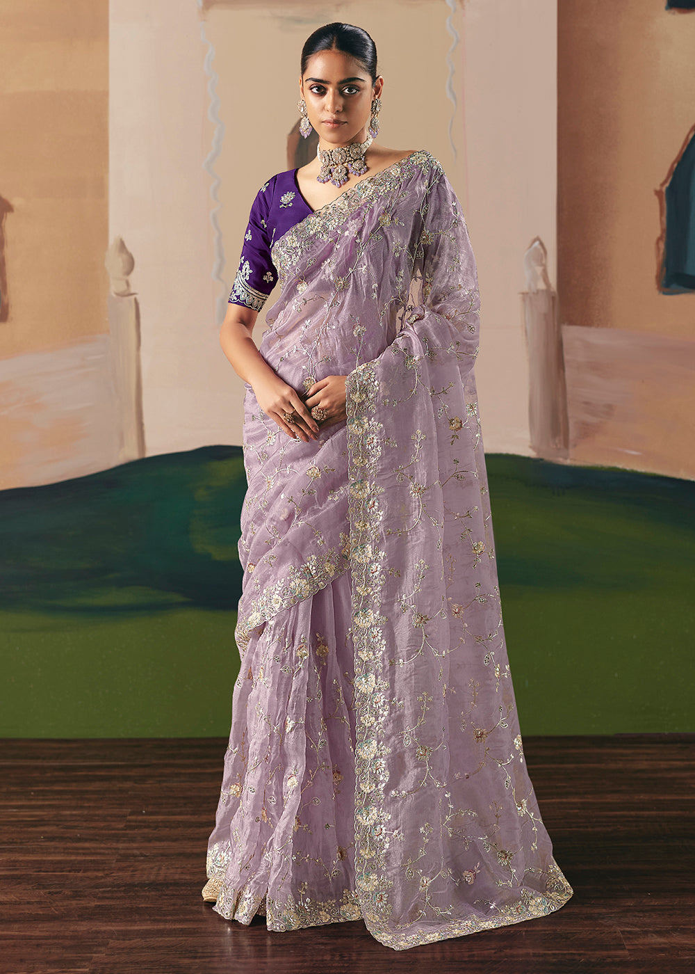 Buy Adorable Lavender Fancy Fabric Festive Designer Saree Online in US, UK, Canada, France, Germany, Italy, Denmark, Spain, Belgium, UAE & Worldwide at Empress.