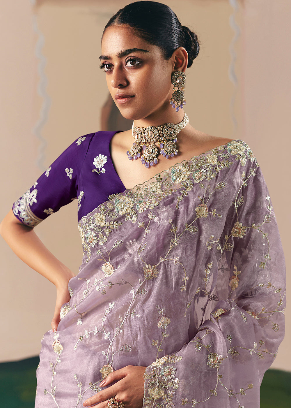 Buy Adorable Lavender Fancy Fabric Festive Designer Saree Online in US, UK, Canada, France, Germany, Italy, Denmark, Spain, Belgium, UAE & Worldwide at Empress.