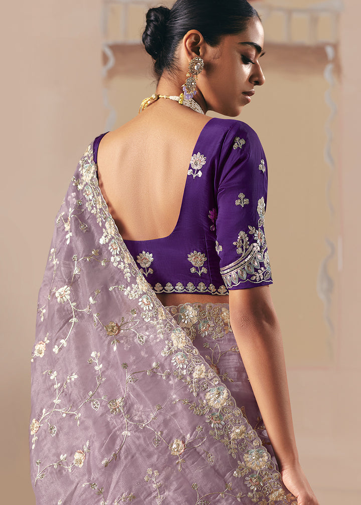 Buy Adorable Lavender Fancy Fabric Festive Designer Saree Online in US, UK, Canada, France, Germany, Italy, Denmark, Spain, Belgium, UAE & Worldwide at Empress.