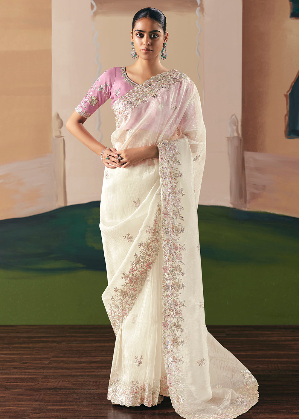 Buy Adorable White Fancy Fabric Festive Designer Saree Online in US, UK, Canada, France, Germany, Italy, Denmark, Spain, Belgium, UAE & Worldwide at Empress.