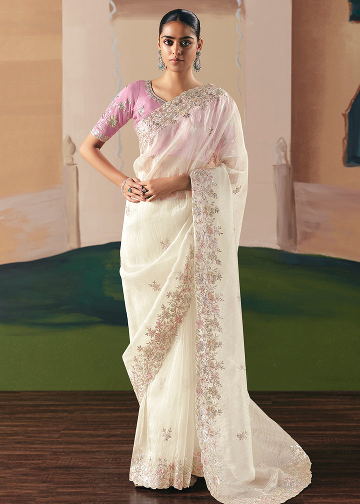 Buy Adorable White Fancy Fabric Festive Designer Saree Online in US, UK, Canada, France, Germany, Italy, Denmark, Spain, Belgium, UAE & Worldwide at Empress.