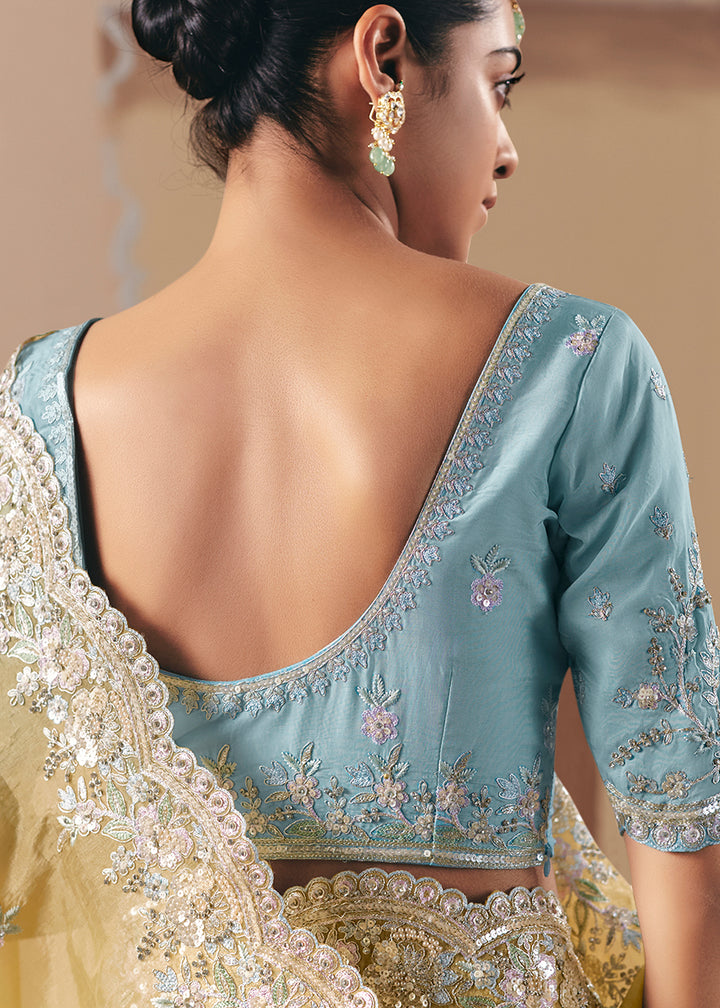 Buy Adorable Yellow Fancy Fabric Festive Designer Saree Online in US, UK, Canada, France, Germany, Italy, Denmark, Spain, Belgium, UAE & Worldwide at Empress.