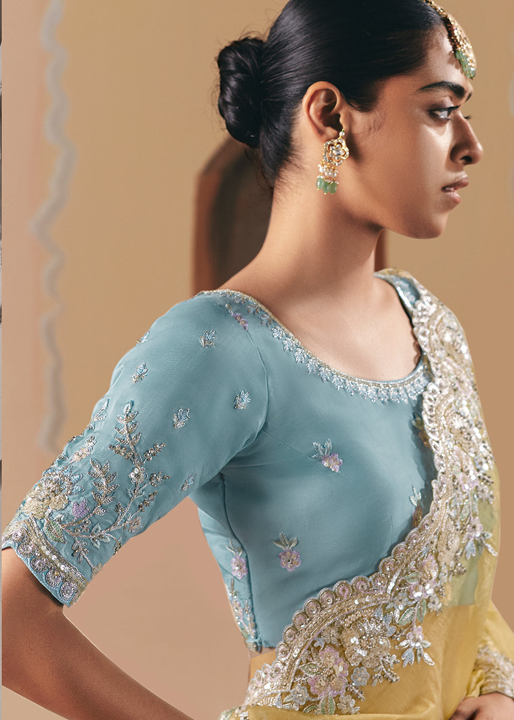 Buy Adorable Yellow Fancy Fabric Festive Designer Saree Online in US, UK, Canada, France, Germany, Italy, Denmark, Spain, Belgium, UAE & Worldwide at Empress.