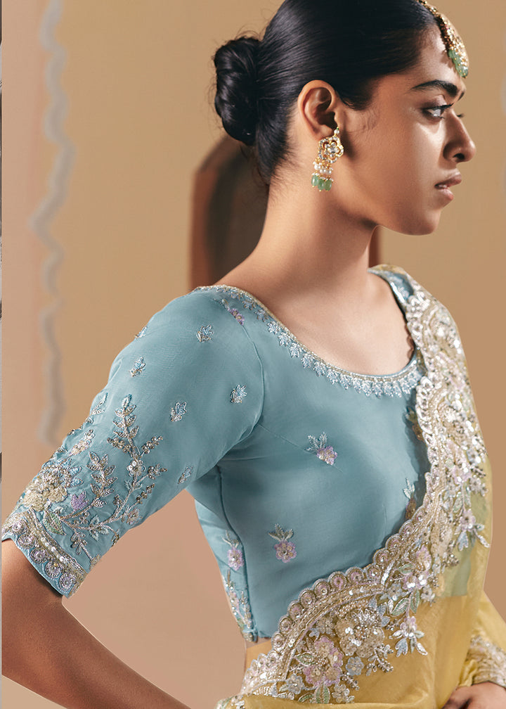 Buy Adorable Yellow Fancy Fabric Festive Designer Saree Online in US, UK, Canada, France, Germany, Italy, Denmark, Spain, Belgium, UAE & Worldwide at Empress.