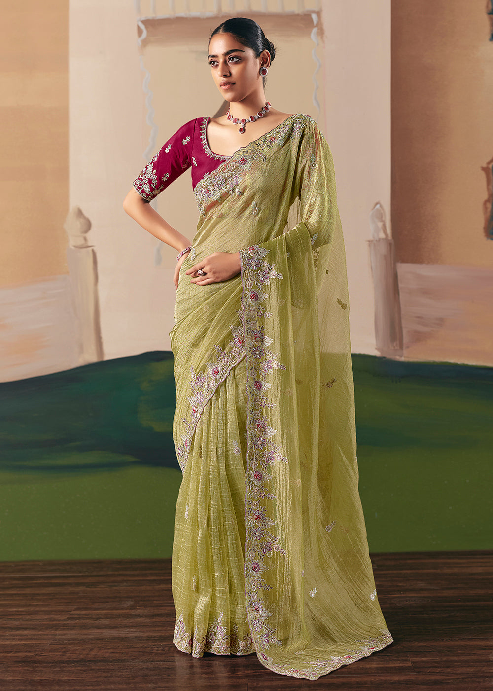 Buy Adorable Green Fancy Fabric Festive Designer Saree Online in US, UK, Canada, France, Germany, Italy, Denmark, Spain, Belgium, UAE & Worldwide at Empress.