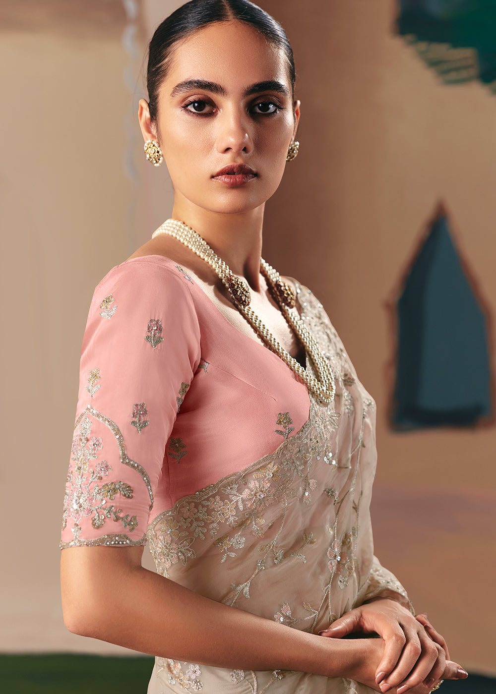 Buy Adorable Beige Fancy Fabric Festive Designer Saree Online in US, UK, Canada, France, Germany, Italy, Denmark, Spain, Belgium, UAE & Worldwide at Empress.