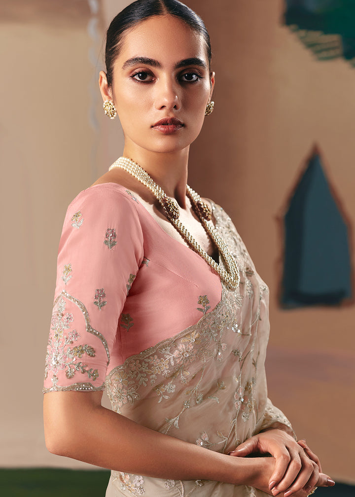 Buy Adorable Beige Fancy Fabric Festive Designer Saree Online in US, UK, Canada, France, Germany, Italy, Denmark, Spain, Belgium, UAE & Worldwide at Empress.