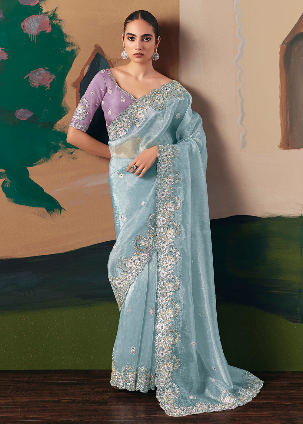 Buy Adorable Blue Fancy Fabric Festive Designer Saree Online in US, UK, Canada, France, Germany, Italy, Denmark, Spain, Belgium, UAE & Worldwide at Empress.