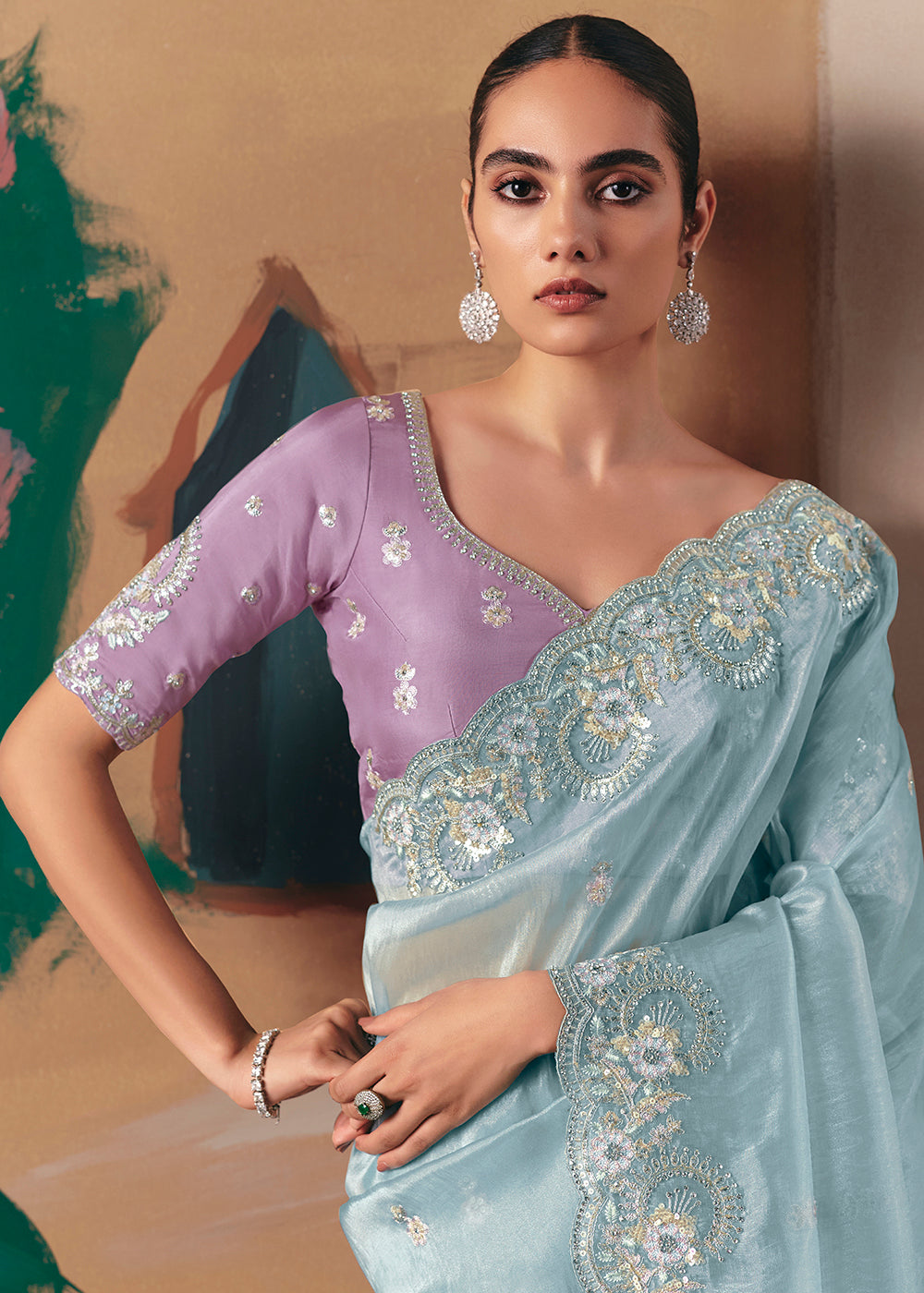 Buy Adorable Blue Fancy Fabric Festive Designer Saree Online in US, UK, Canada, France, Germany, Italy, Denmark, Spain, Belgium, UAE & Worldwide at Empress.