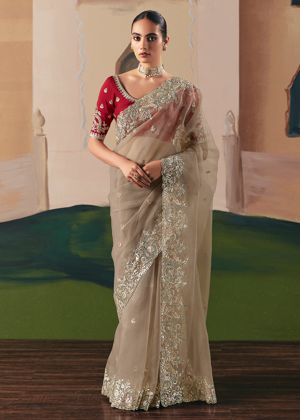 Buy Adorable Brown Fancy Fabric Festive Designer Saree Online in US, UK, Canada, France, Germany, Italy, Denmark, Spain, Belgium, UAE & Worldwide at Empress.