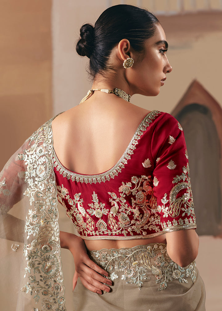 Buy Adorable Brown Fancy Fabric Festive Designer Saree Online in US, UK, Canada, France, Germany, Italy, Denmark, Spain, Belgium, UAE & Worldwide at Empress.