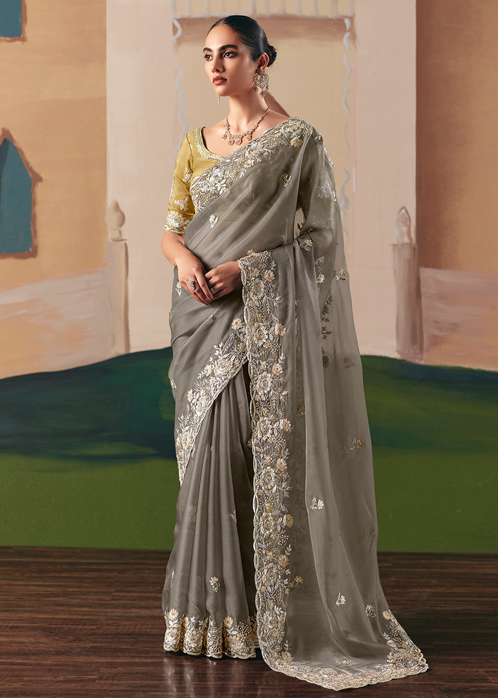 Buy Adorable Grey Fancy Fabric Festive Designer Saree Online in US, UK, Canada, France, Germany, Italy, Denmark, Spain, Belgium, Sweden & Worldwide at Empress.