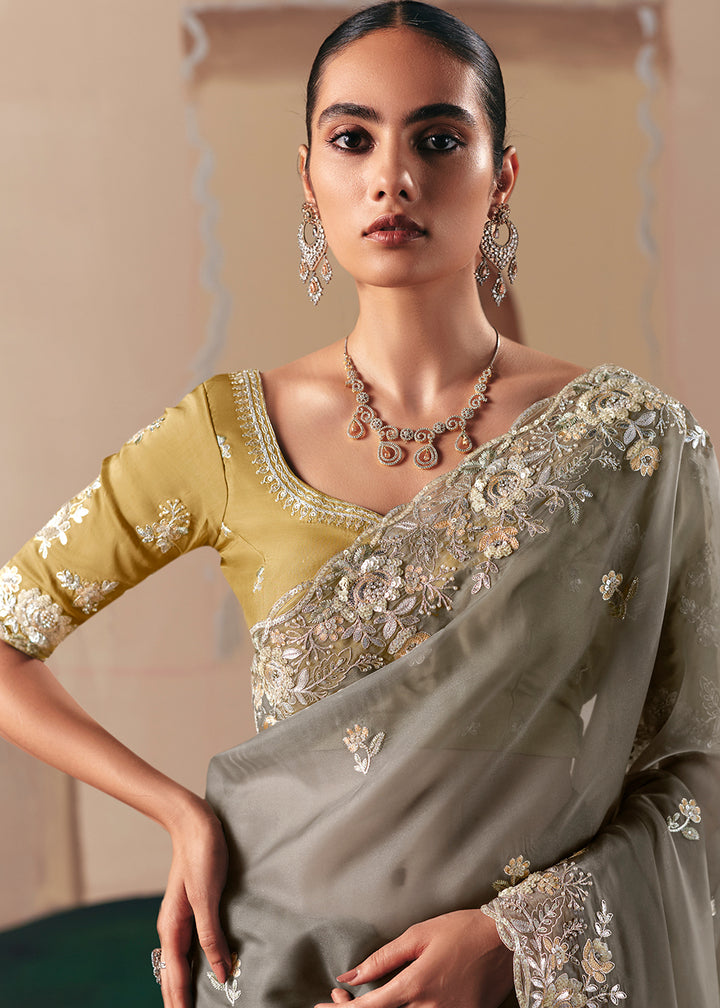 Buy Adorable Grey Fancy Fabric Festive Designer Saree Online in US, UK, Canada, France, Germany, Italy, Denmark, Spain, Belgium, Sweden & Worldwide at Empress.