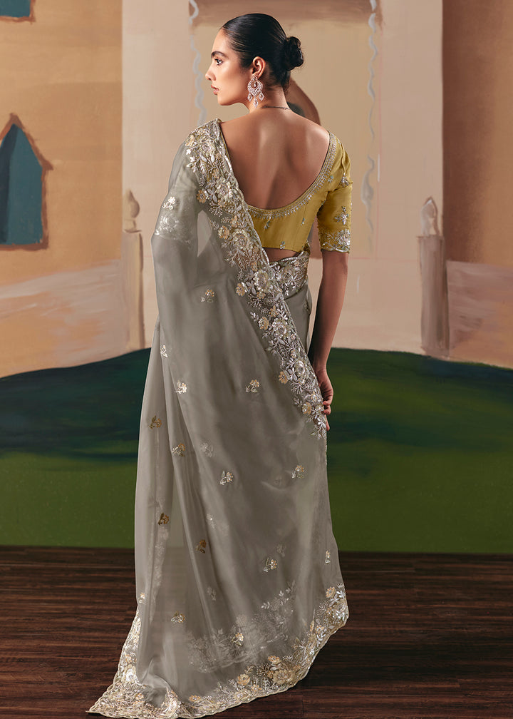 Buy Adorable Grey Fancy Fabric Festive Designer Saree Online in US, UK, Canada, France, Germany, Italy, Denmark, Spain, Belgium, Sweden & Worldwide at Empress.