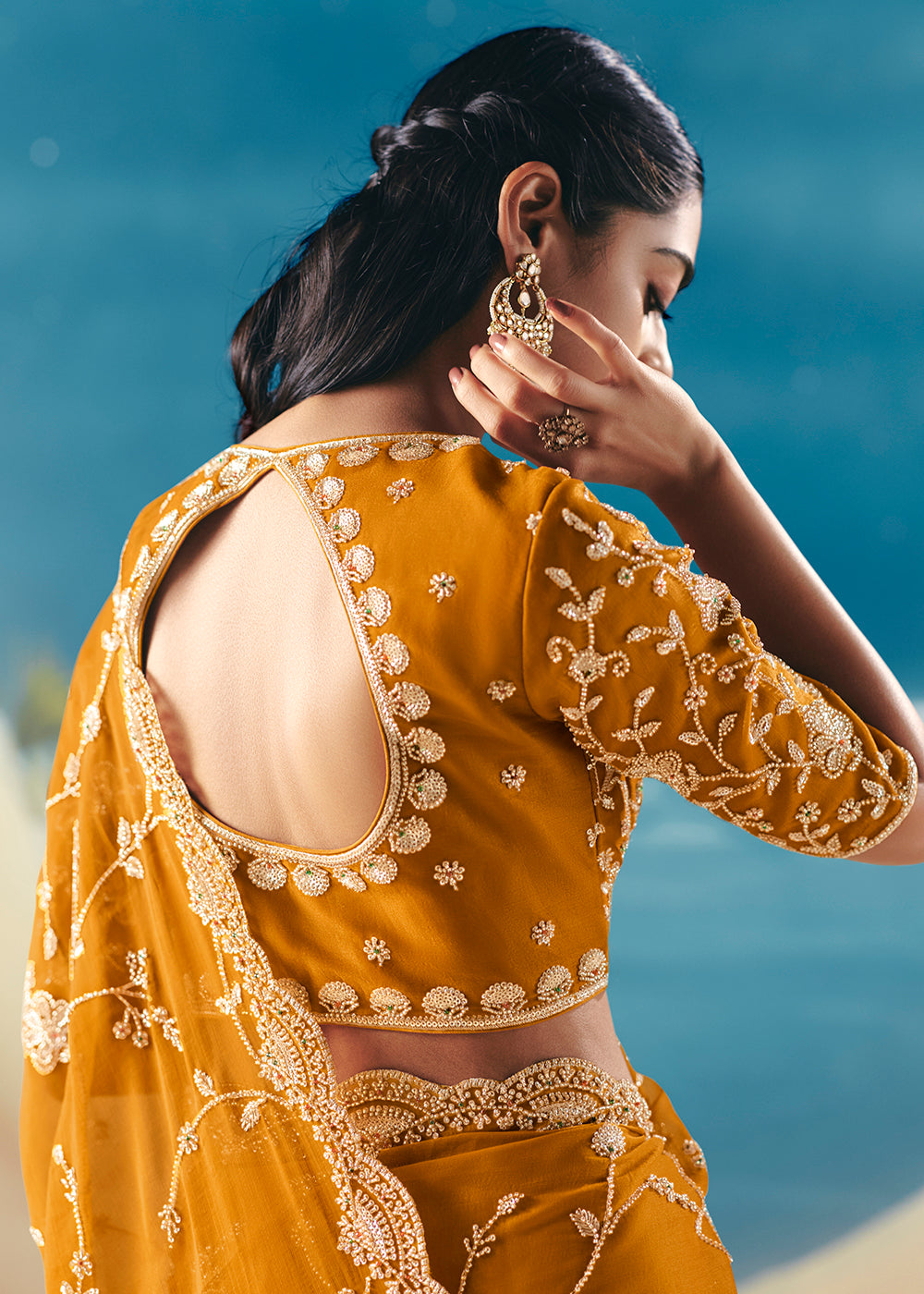 Buy Haldi Yellow Satin Organza Fancy Designer Saree Online in US, UK, Canada, France, Germany, Denmark, Netherlands, Sweden, Greece, UAE & Worldwide at Empress.