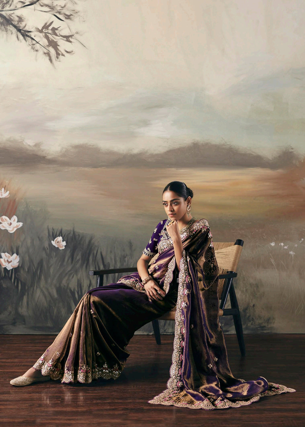 Buy Premium Tissue Zari Fabric Purple Designer Saree Online in US, UK, Canada, France, Germany, Denmark, Netherlands, Sweden, Ireland & Worldwide at Empress.