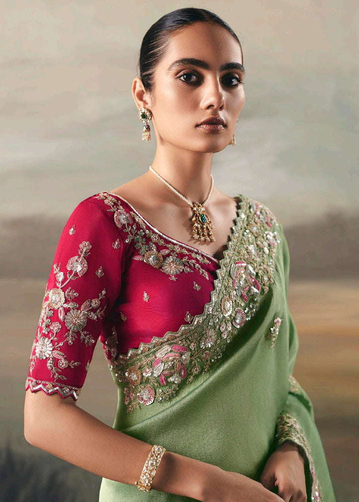 Buy Mint Premium Tissue Zari Fabric Designer Saree Online in US, UK, Canada, France, Germany, Denmark, Netherlands, Sweden, Ireland & Worldwide at Empress.
