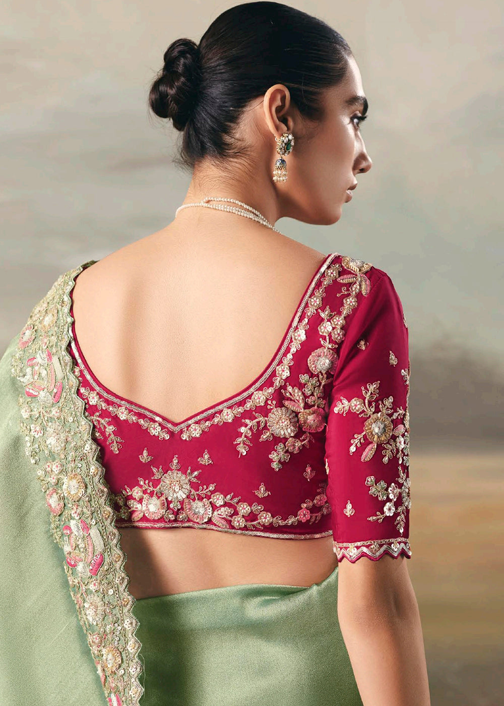 Buy Mint Premium Tissue Zari Fabric Designer Saree Online in US, UK, Canada, France, Germany, Denmark, Netherlands, Sweden, Ireland & Worldwide at Empress.