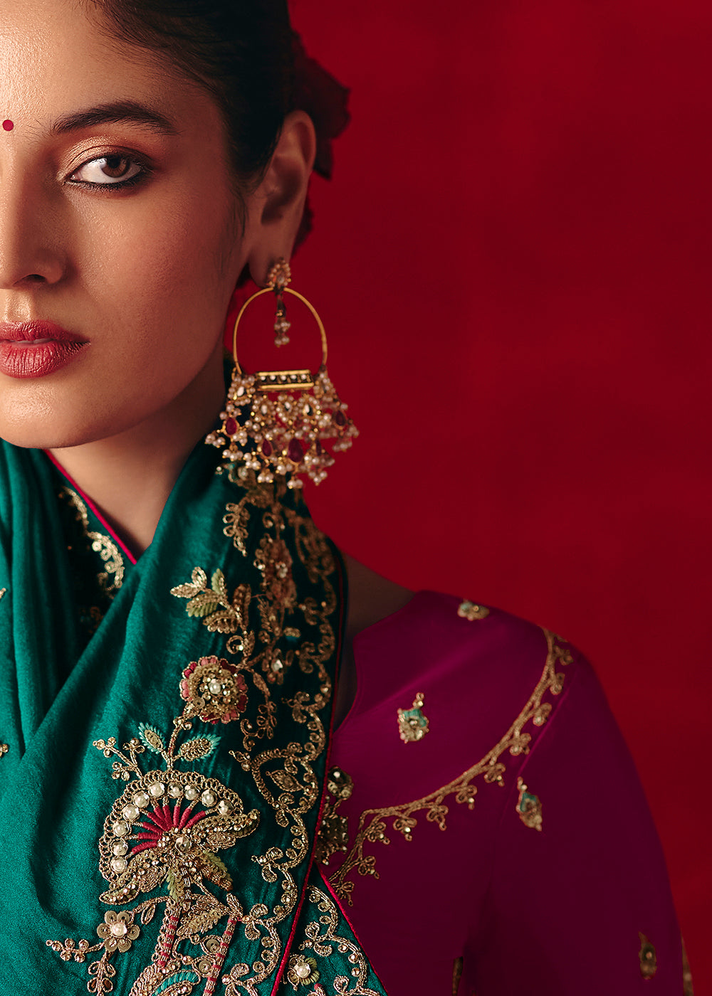 Buy Now Rama Green Fancy Material Wedding Designer Saree Online in US, UK, Canada, France, Germany, Denmark, Netherlands, Sweden, UAE & Worldwide at Empress.