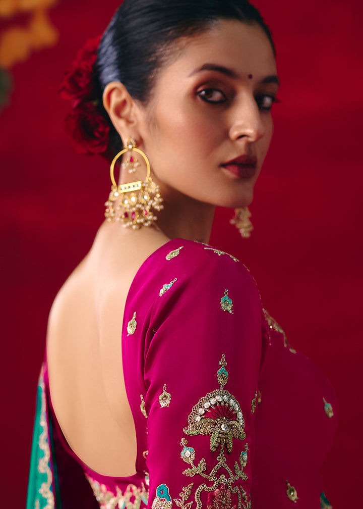 Buy Now Rama Green Fancy Material Wedding Designer Saree Online in US, UK, Canada, France, Germany, Denmark, Netherlands, Sweden, UAE & Worldwide at Empress.