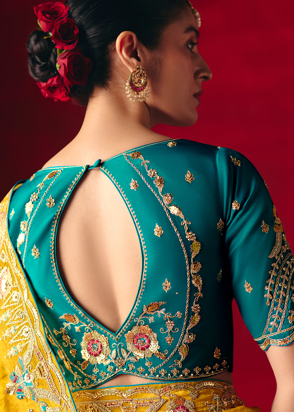 Buy Now Lemon Yellow Fancy Material Wedding Designer Saree Online in US, UK, Canada, France, Germany, Denmark, Netherlands, Sweden, UAE & Worldwide at Empress.