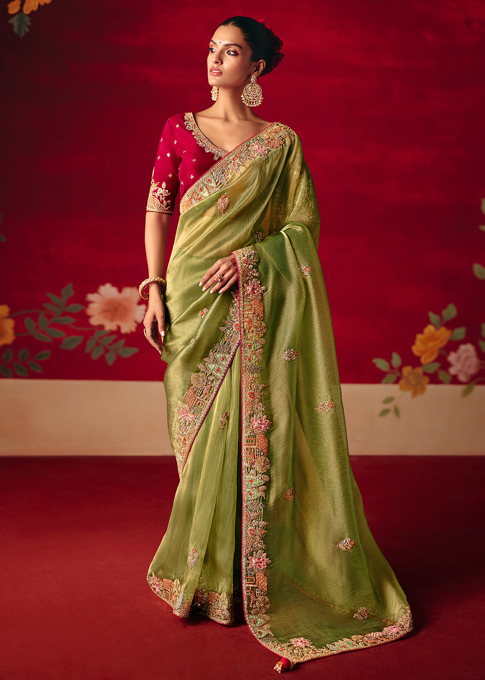 Buy Now Pista Green Fancy Material Wedding Designer Saree Online in US, UK, Canada, France, Germany, Denmark, Netherlands, Sweden, UAE & Worldwide at Empress.