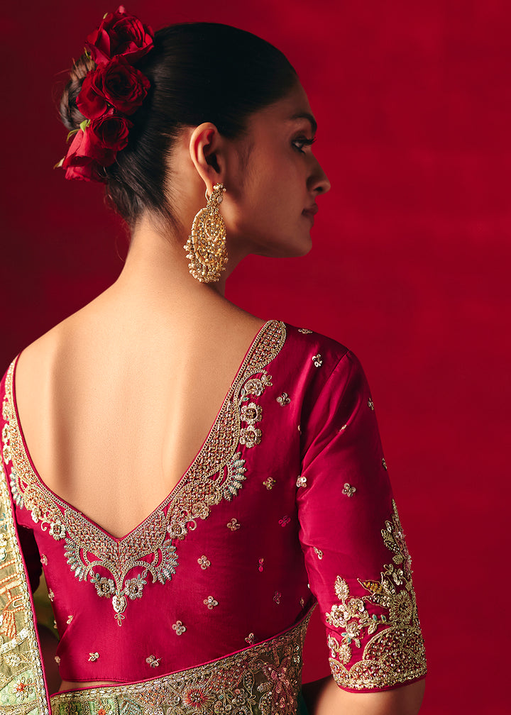 Buy Now Pista Green Fancy Material Wedding Designer Saree Online in US, UK, Canada, France, Germany, Denmark, Netherlands, Sweden, UAE & Worldwide at Empress.