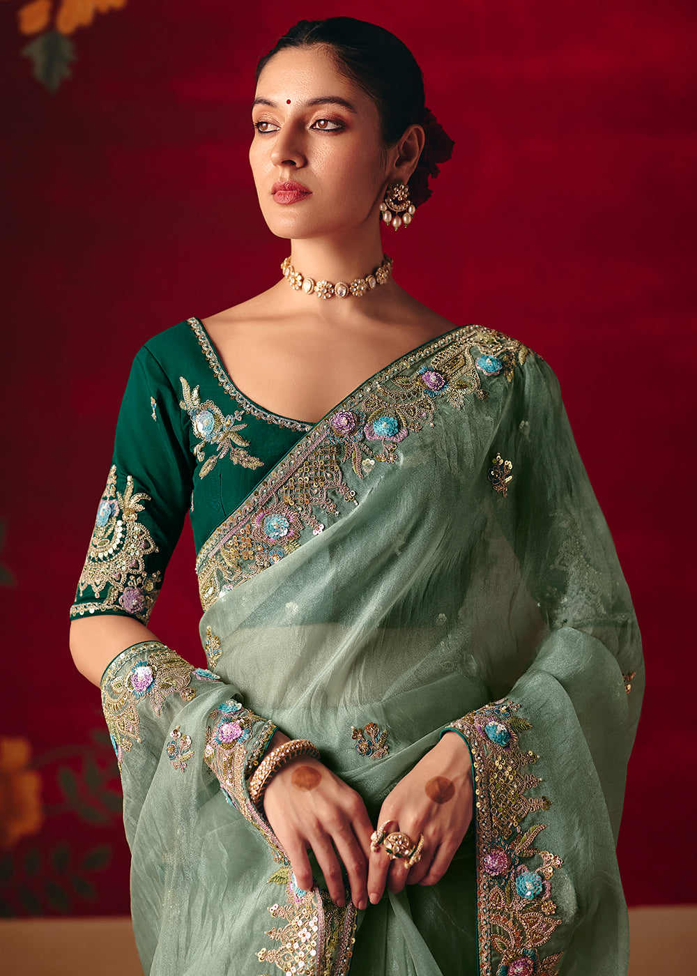 Buy Now Ice Blue Fancy Material Wedding Designer Saree Online in US, UK, Canada, France, Germany, Denmark, Netherlands, Sweden, UAE & Worldwide at Empress.