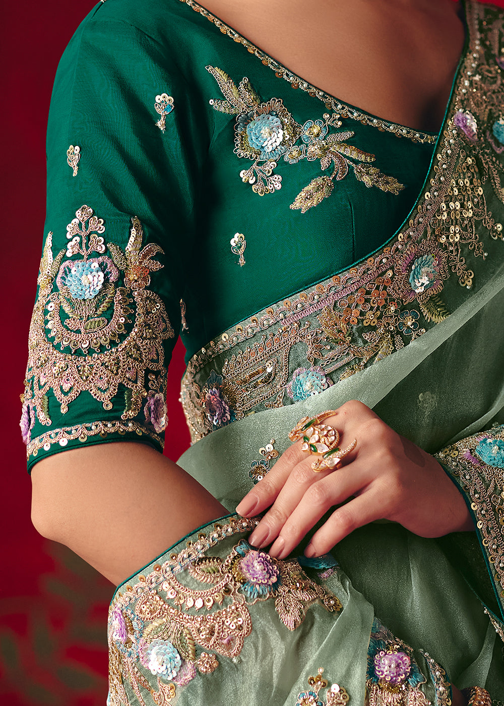 Buy Now Ice Blue Fancy Material Wedding Designer Saree Online in US, UK, Canada, France, Germany, Denmark, Netherlands, Sweden, UAE & Worldwide at Empress.