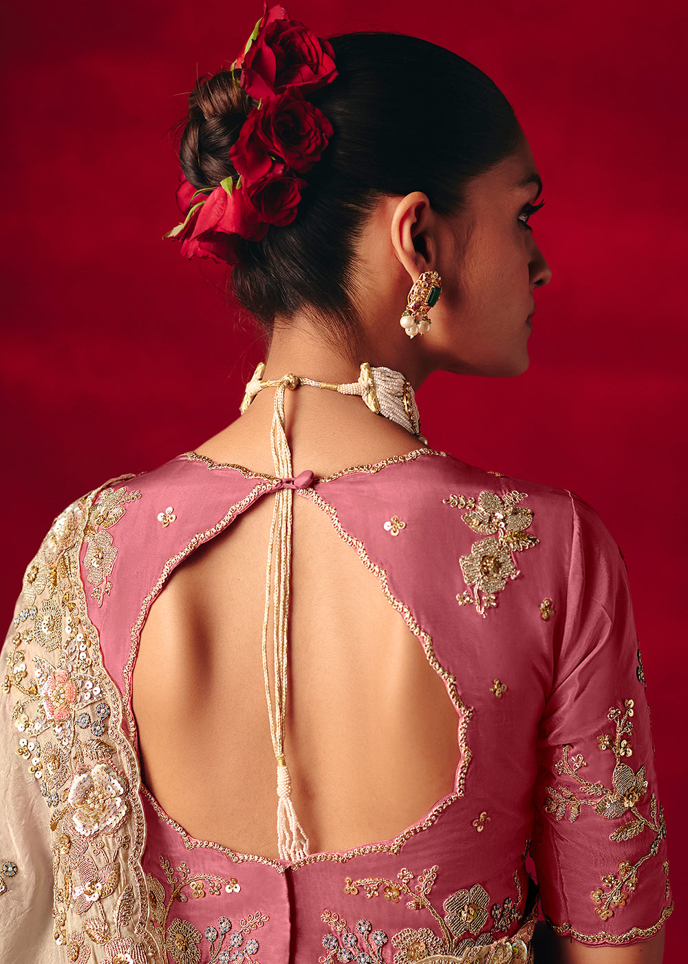 Buy Now Dusty Beige Fancy Material Wedding Designer Saree Online in US, UK, Canada, France, Germany, Denmark, Netherlands, Sweden, UAE & Worldwide at Empress.