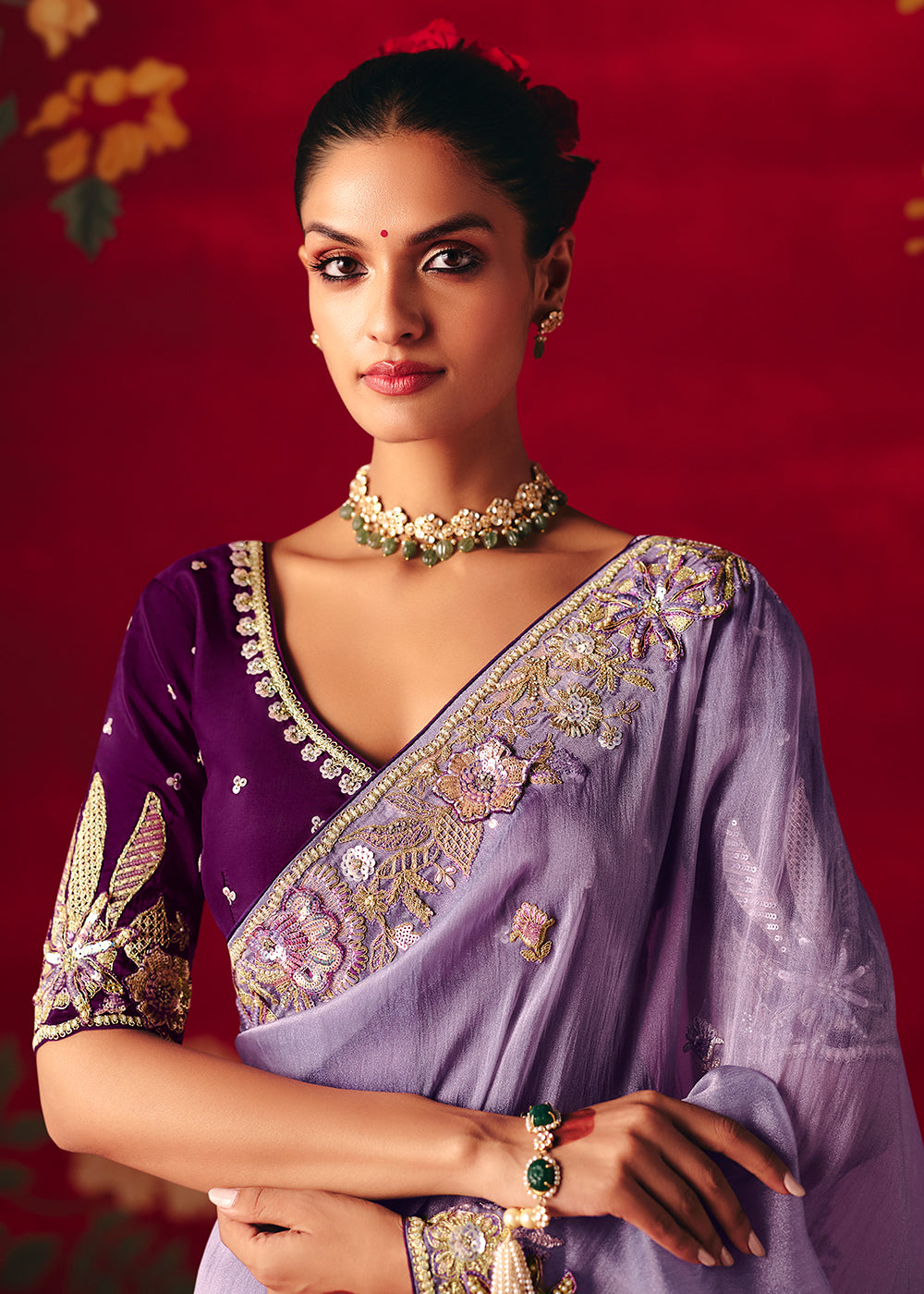 Buy Now Lavender Fancy Material Wedding Designer Saree Online in US, UK, Canada, France, Germany, Denmark, Netherlands, Sweden, UAE & Worldwide at Empress.