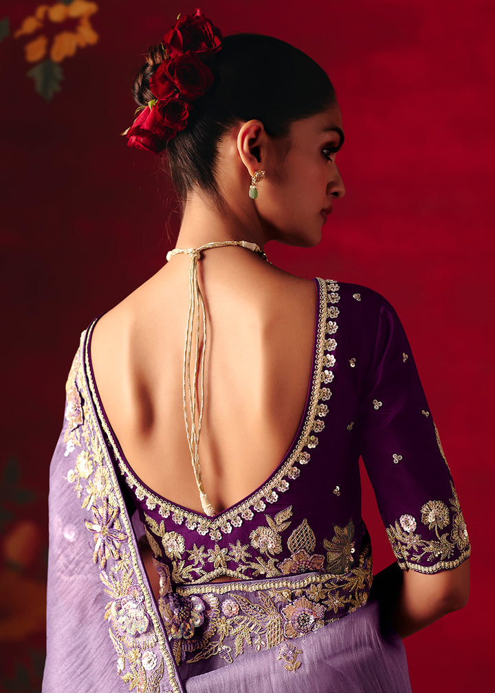 Buy Now Lavender Fancy Material Wedding Designer Saree Online in US, UK, Canada, France, Germany, Denmark, Netherlands, Sweden, UAE & Worldwide at Empress.