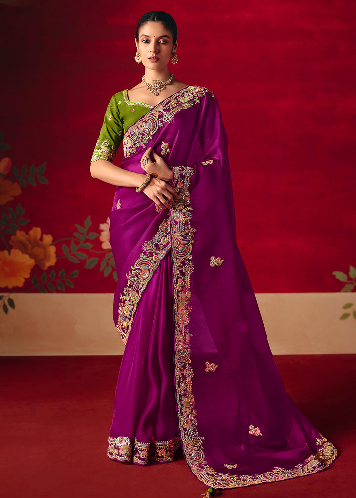 Buy Now Magenta Fancy Material Wedding Designer Saree Online in US, UK, Canada, France, Germany, Denmark, Netherlands, Sweden, UAE & Worldwide at Empress.