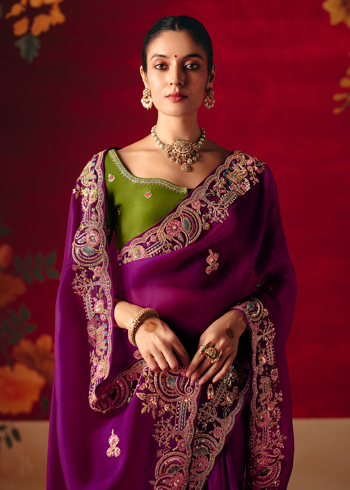 Buy Now Magenta Fancy Material Wedding Designer Saree Online in US, UK, Canada, France, Germany, Denmark, Netherlands, Sweden, UAE & Worldwide at Empress.