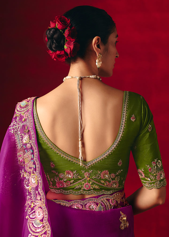 Buy Now Magenta Fancy Material Wedding Designer Saree Online in US, UK, Canada, France, Germany, Denmark, Netherlands, Sweden, UAE & Worldwide at Empress.