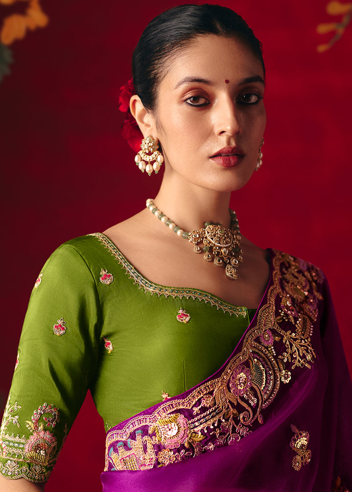 Buy Now Magenta Fancy Material Wedding Designer Saree Online in US, UK, Canada, France, Germany, Denmark, Netherlands, Sweden, UAE & Worldwide at Empress.