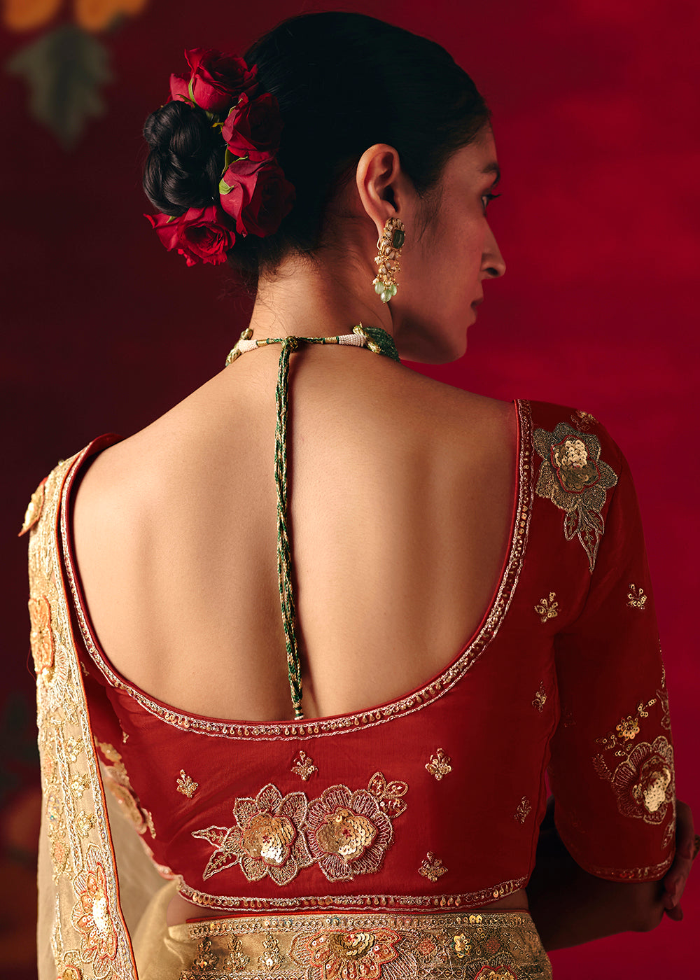 Buy Now Cream Fancy Material Wedding Designer Saree Online in US, UK, Canada, France, Germany, Denmark, Netherlands, Sweden, UAE & Worldwide at Empress.